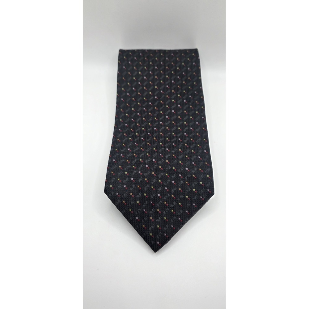 Daniel De Fasson Silk Tie Mens Black Geometric Diamond Micro Pattern Hand Made